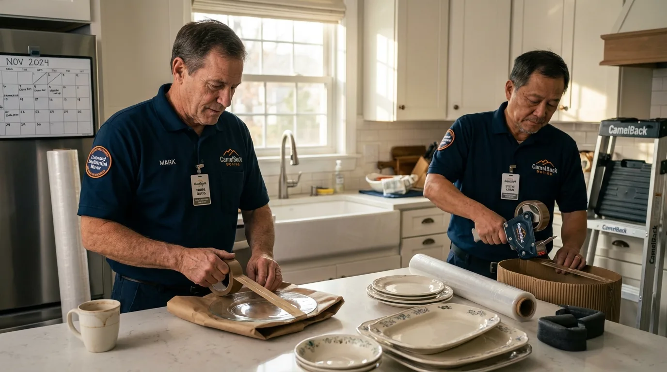 Professional crew packing kitchen dishware in Inglewood, CA
